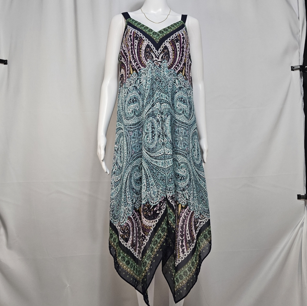 Flowy AB Studio Sleeveless Paisley Handkerchief Hem Dress Size M